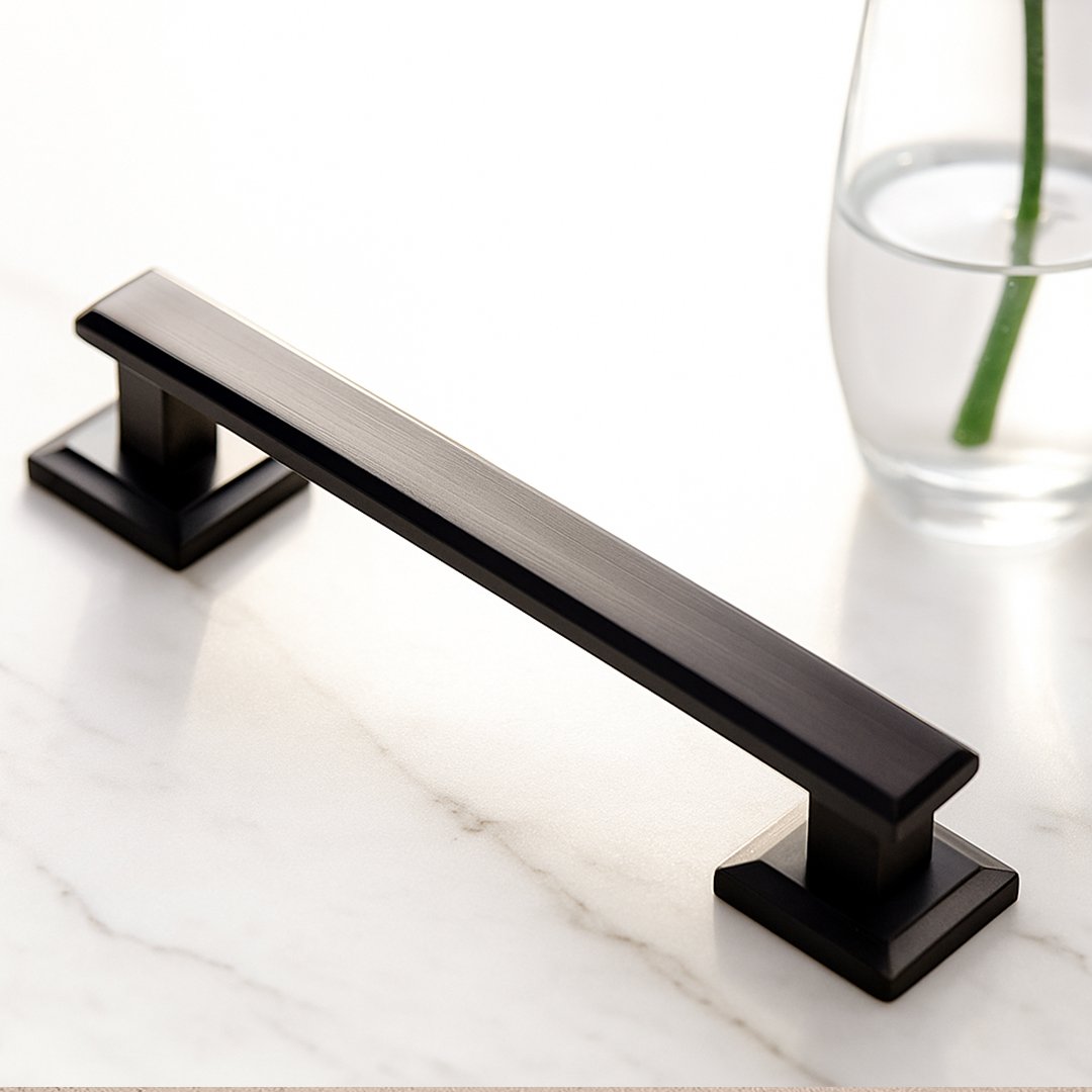 96-black TIDLO 96 black outdoor pull handle placed on a marble white surface