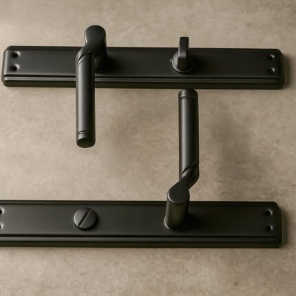 SQIEK 551 Black backplate Bathroom Handle set place on a marble surface