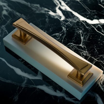 TIDLO 99 gold outdoor pull handle placed on white marble rectangular block