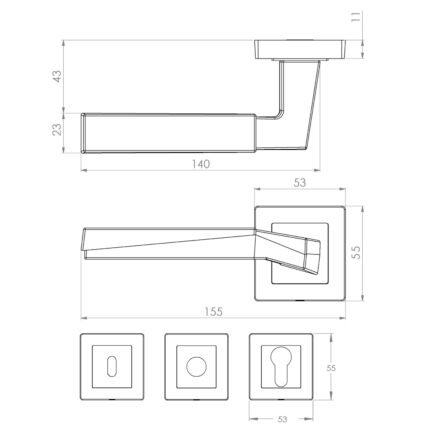 KEPA 501 rosette handle Outline drawing with the rosette size