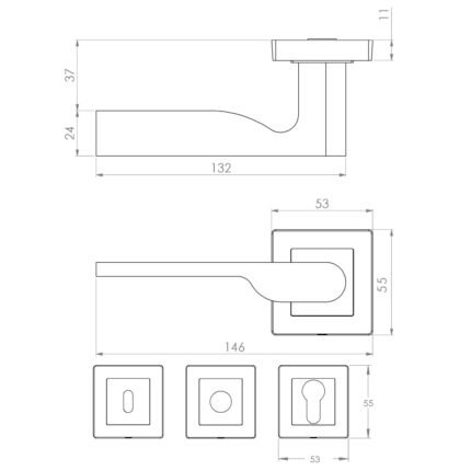 KEPA 502 rosette handle Outline drawing with the rosette size