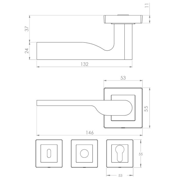 KEPA 502 rosette handle Outline drawing with the rosette size