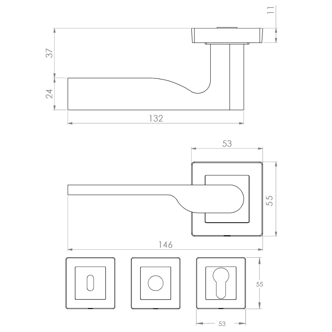 KEPA-(502)-Outline KEPA 502 rosette handle Outline drawing with the rosette size