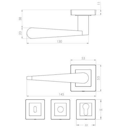 KEPA 504 rosette handle Outline drawing with the rosette size