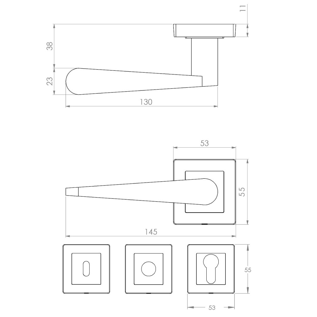 KEPA-(504)-Outline KEPA 504 rosette handle Outline drawing with the rosette size