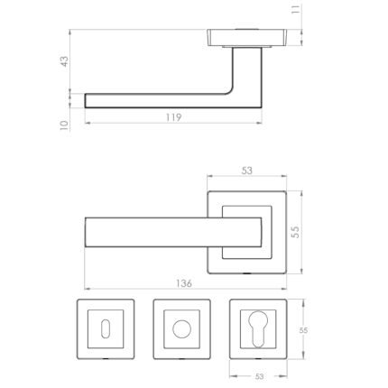 KEPA 505 rosette handle Outline drawing with the rosette size