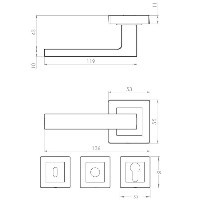 KEPA 505 rosette handle Outline drawing with the rosette size