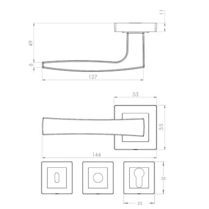 KEPA 508 rosette handle Outline drawing with the rosette size