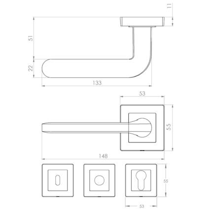 KEPA 509 rosette handle Outline drawing with the rosette size