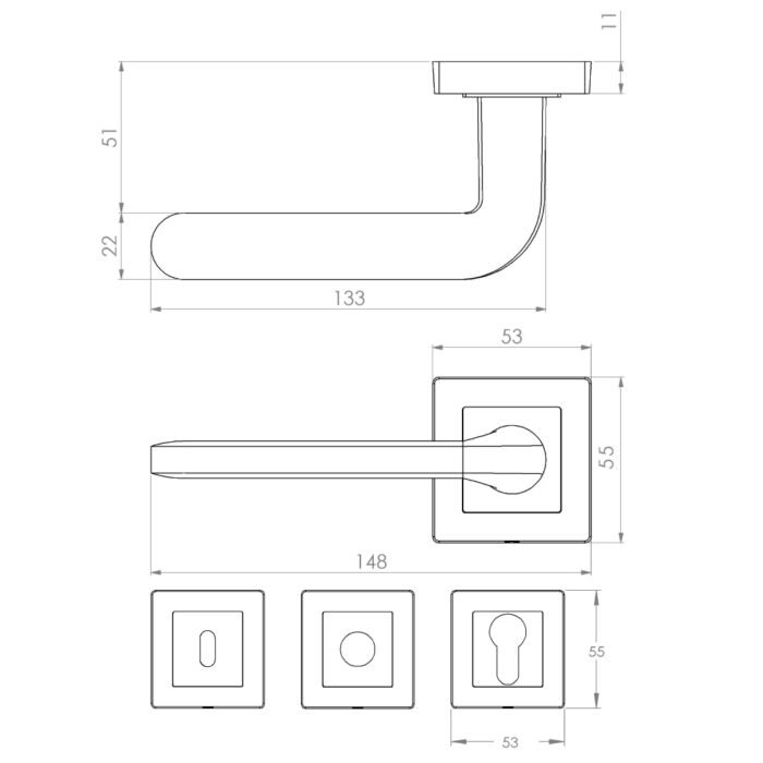 KEPA 509 rosette handle Outline drawing with the rosette size